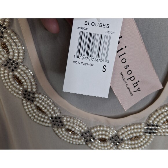 Philosophy Pearl Bead Embellished Cream Tank Size S NWT Glam - Picture 3 of 9